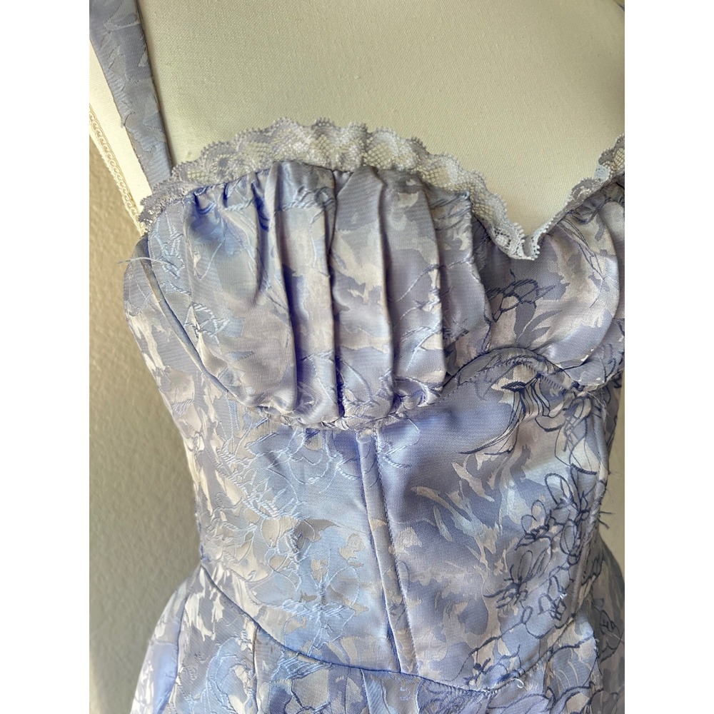 Windsor Periwinkle Blue Floral Jacquard Corset Mini Dress Skater Style JP80355 M - Picture 4 of 8